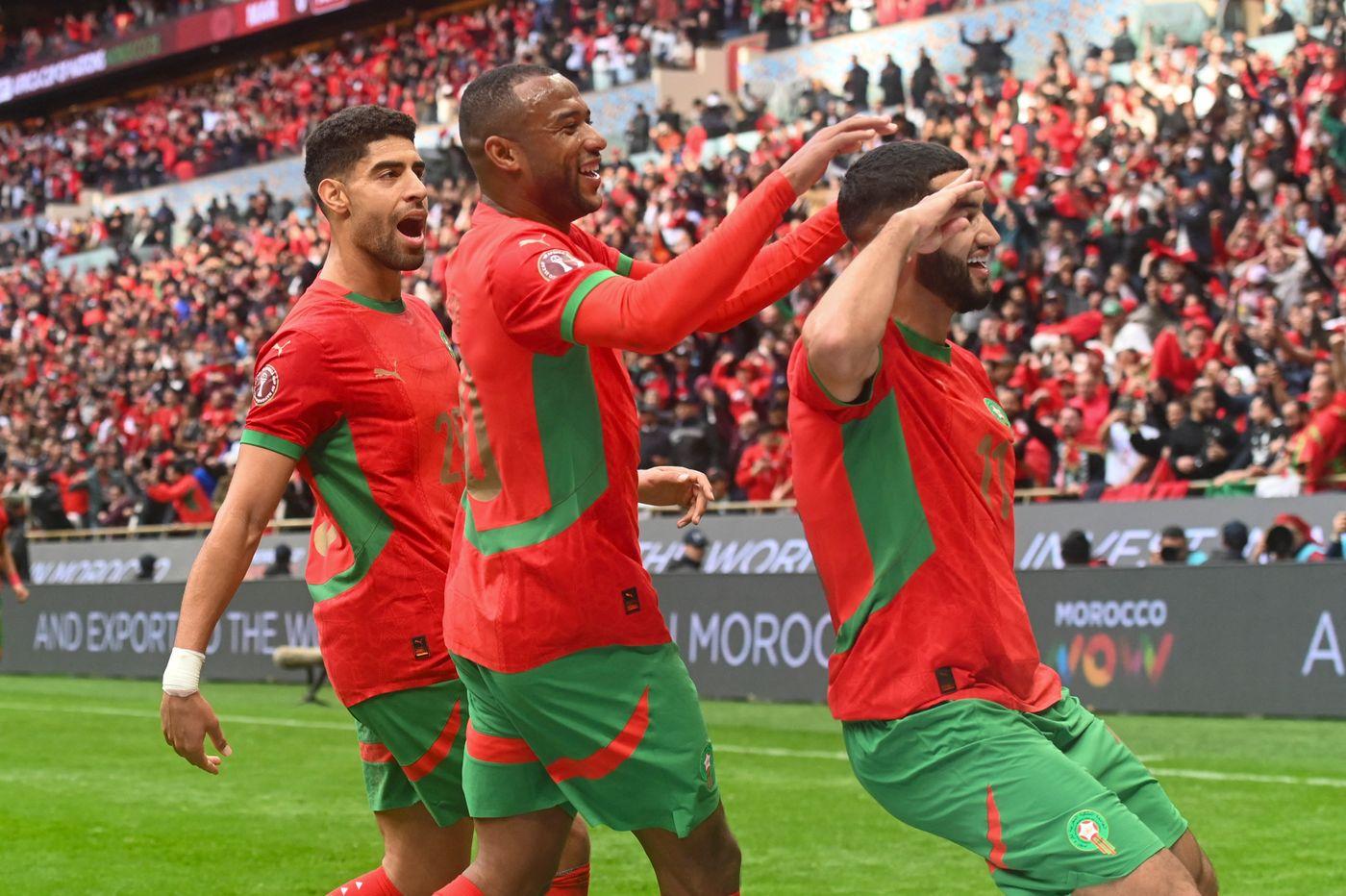 Ismael Saibari scoring after 71 seconds for Morocco against Scotland at the 2026 World Cup
