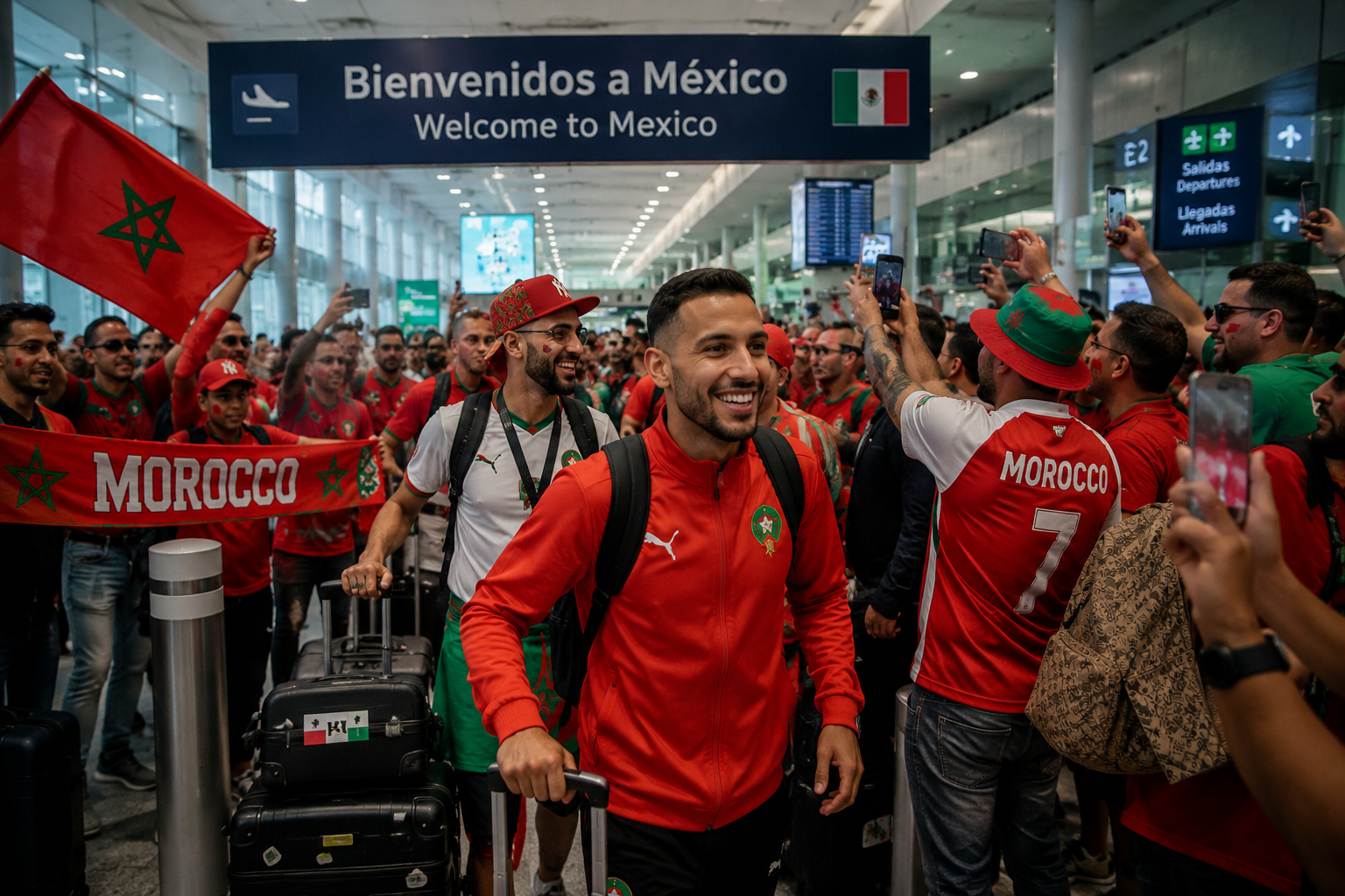 Morocco Atlas Lions arrival Mexico Monterrey World Cup Round 32 squad squad travel pre-match