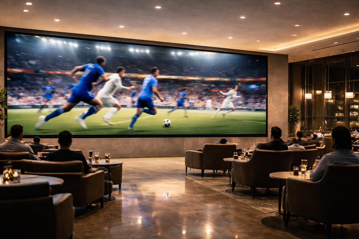 Late-night football cafe Morocco Netherlands match 3am business screen crowd viewers experience