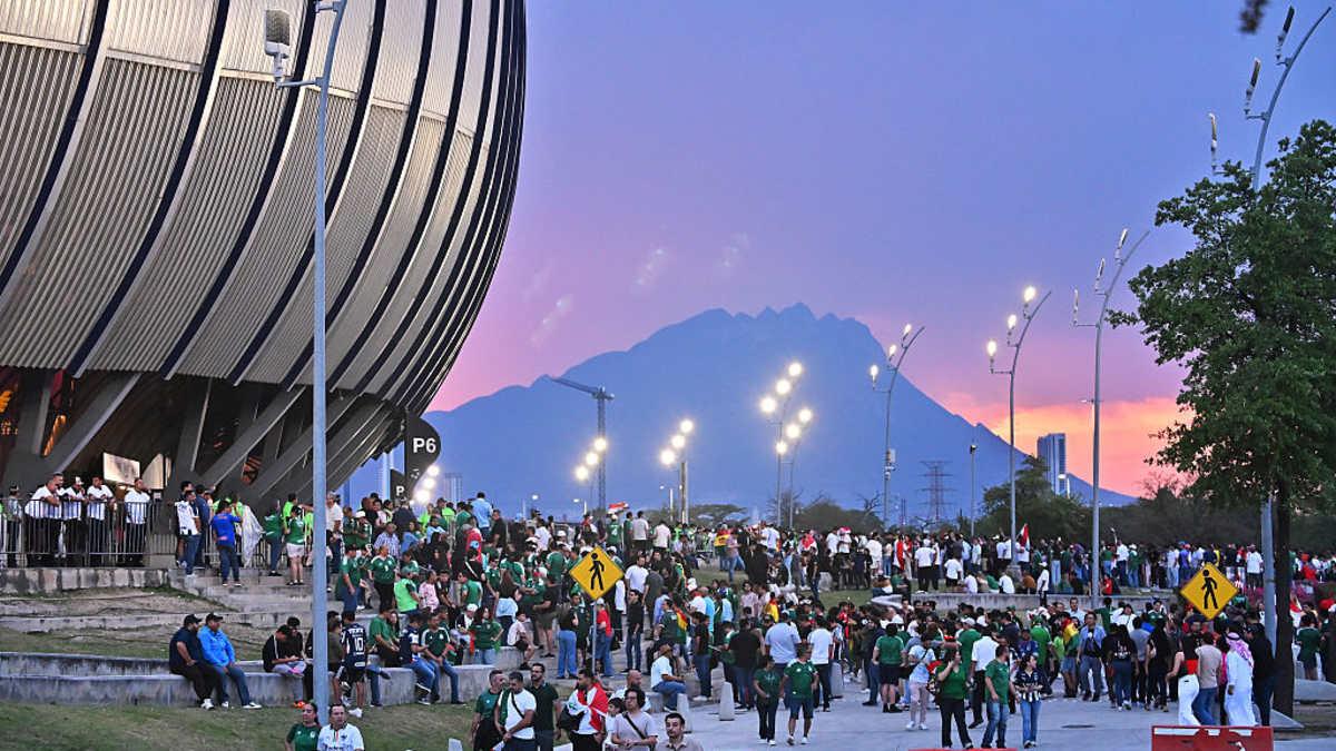 Morocco fans Monterrey fan walk red green Atlas Lions World Cup Netherlands Round 32 Mexico streets