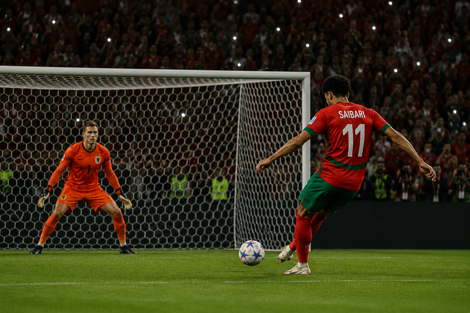 Saibari final kick clip Morocco Netherlands penalty decisive moment viral video edit PSV connection