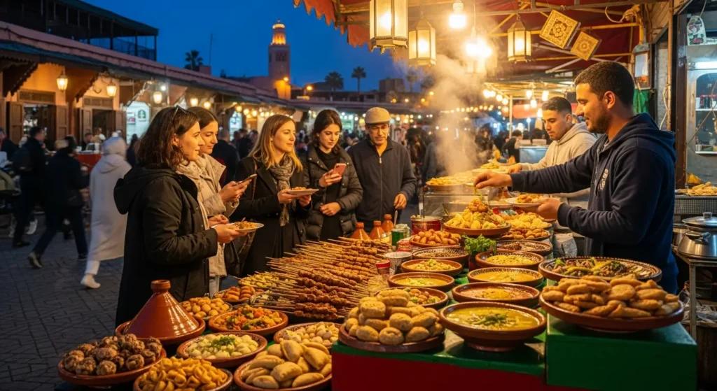 Street snacks filling the gap between sunset and dinner in Morocco's summer evening food culture