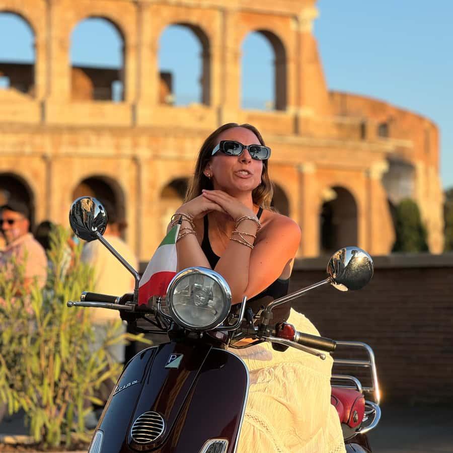 Tourists watching Vespa Rome scooter parade Colosseum streets spectacle photography travel content