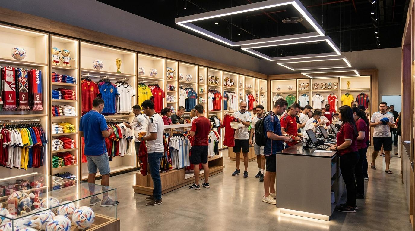 Merchandise emotion purchases Morocco Canada shirts flags scarves caps souvenirs family match day retail
