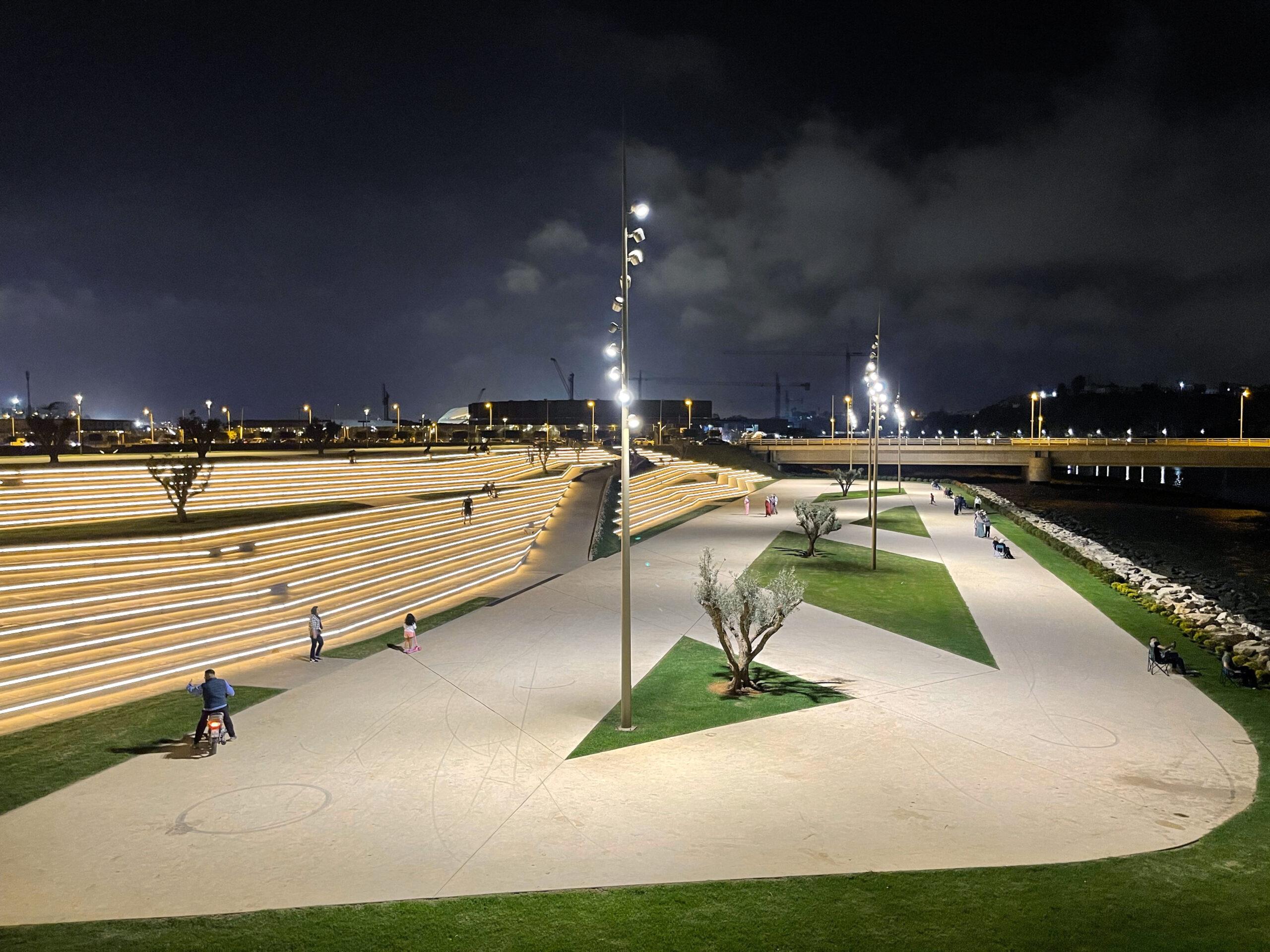 Well-managed public spaces supporting cafés, retail and family activity after sunset