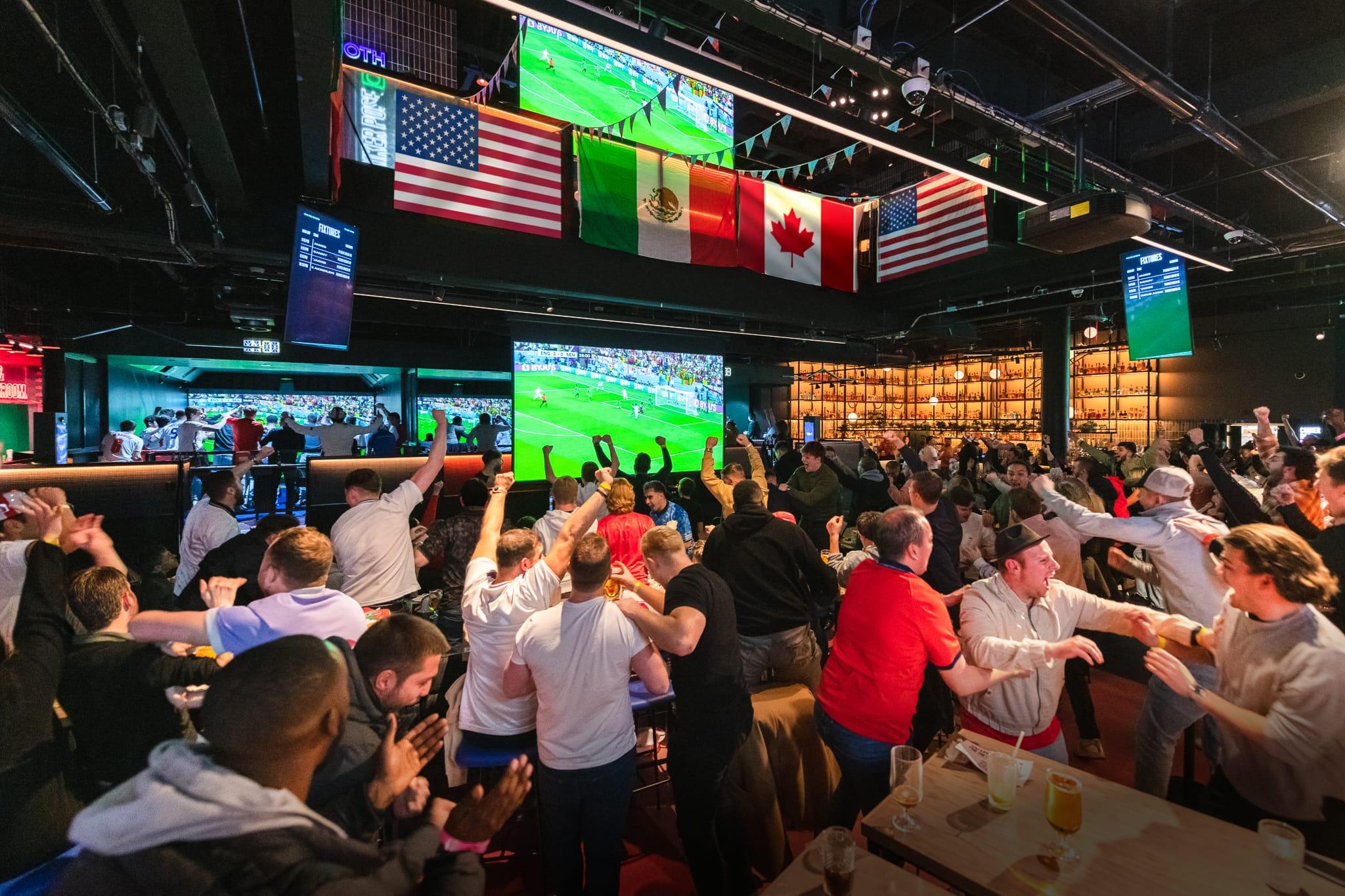 Restaurants bars feel rush World Cup Morocco Canada Houston match day fans early arrival screens spending