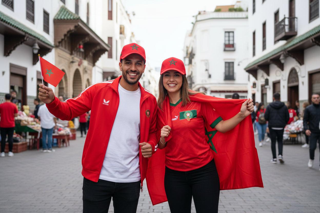 Morocco shirt main outfit July 4 Houston World Cup airport hotel fan zone identity red green star