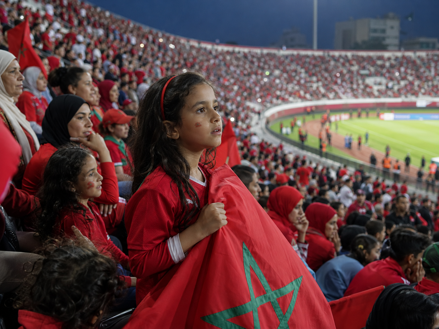 A young Moroccan girl seeing women footballers celebrated on the national stage
