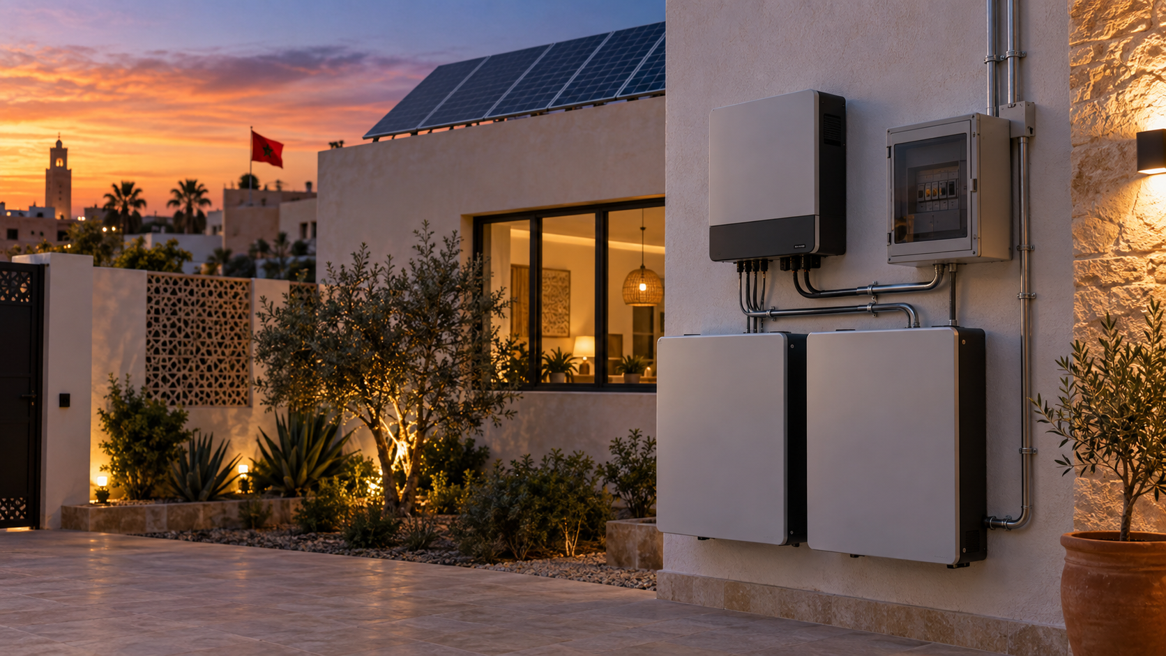 Solar battery economics for Moroccan homes including storage cost capacity warranty and replacement