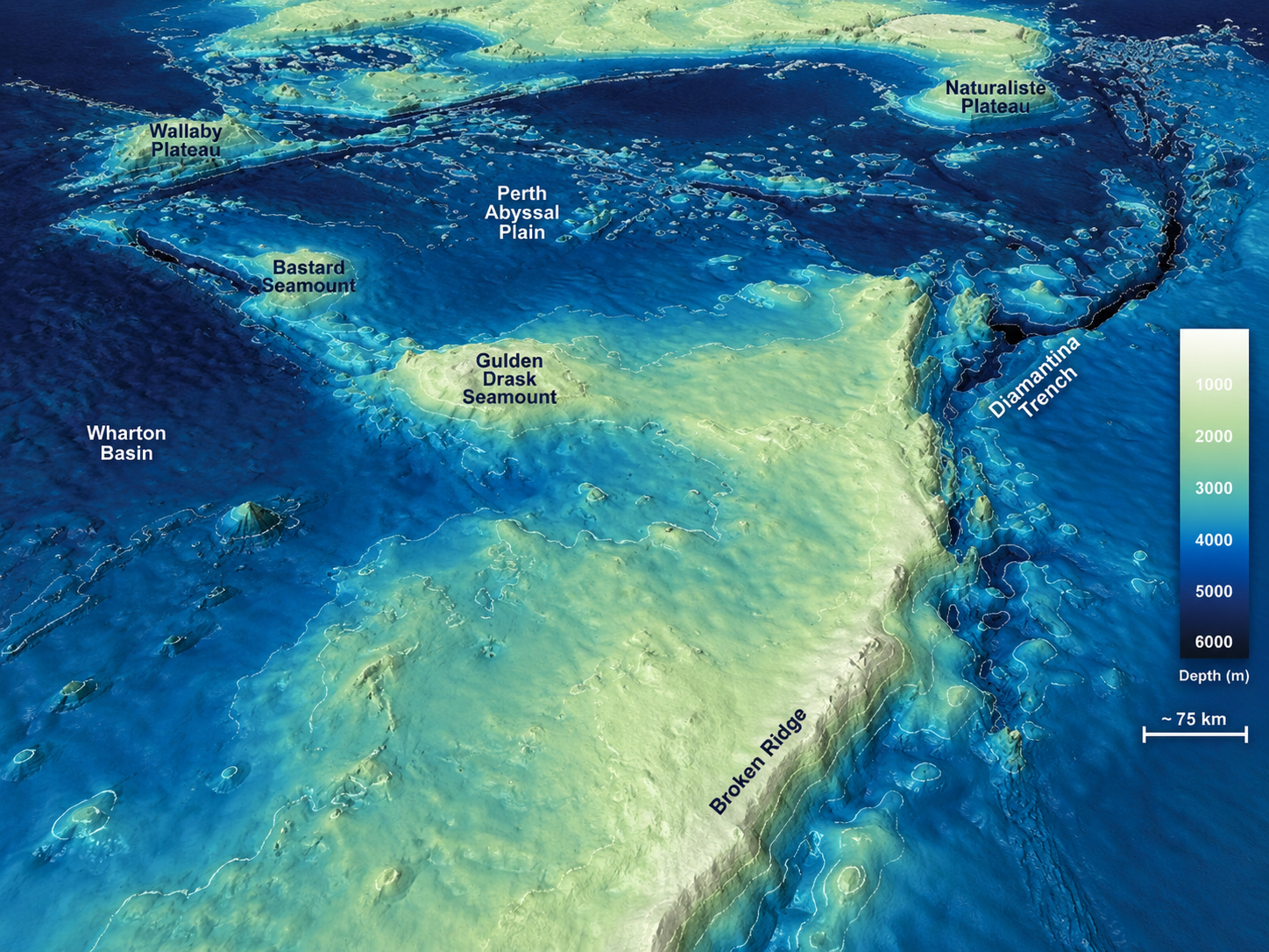 Complex southern Indian Ocean seabed terrain searched for the wreckage of MH370