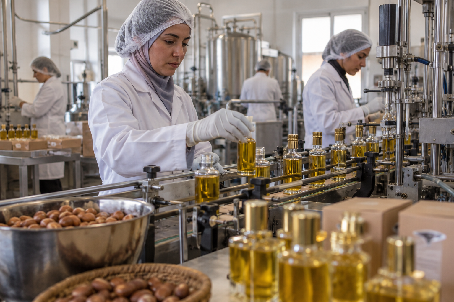 Morocco argan oil processing, bottling and finished-product manufacturing