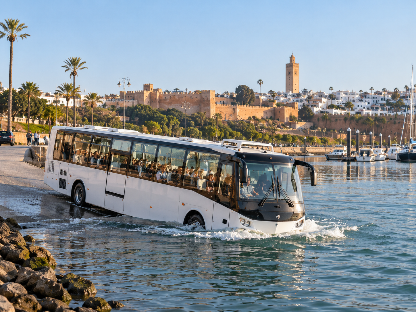Rabat amphibious tourist bus combining city sightseeing with a Bouregreg river tour
