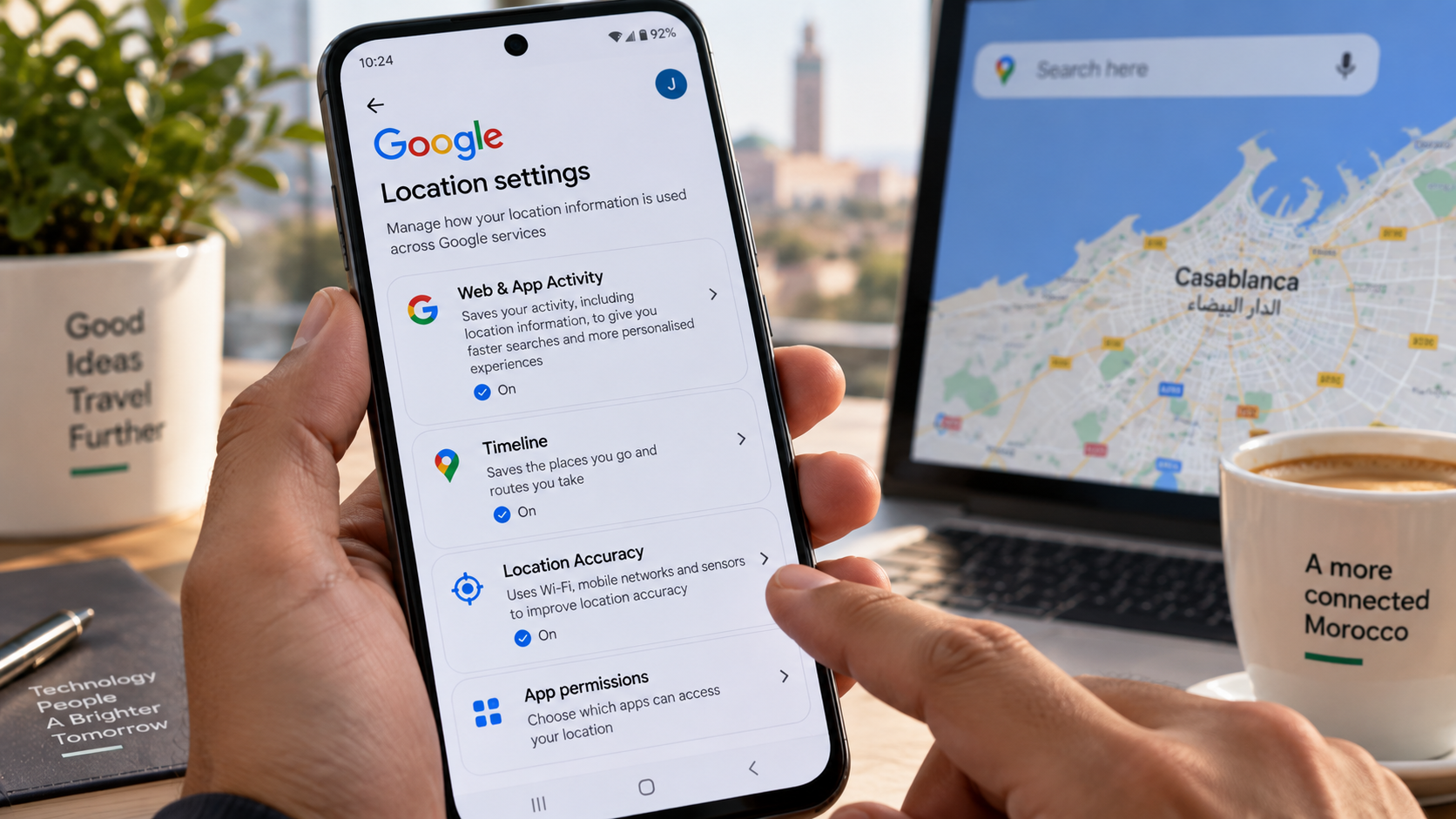 Google location settings including Web and App Activity Timeline Location Accuracy and app permissions