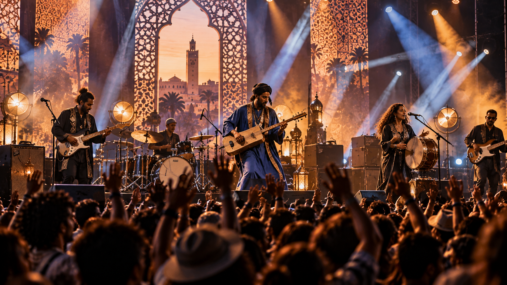 Moroccan fusion artists performing at L'Boulevard festival in Casablanca