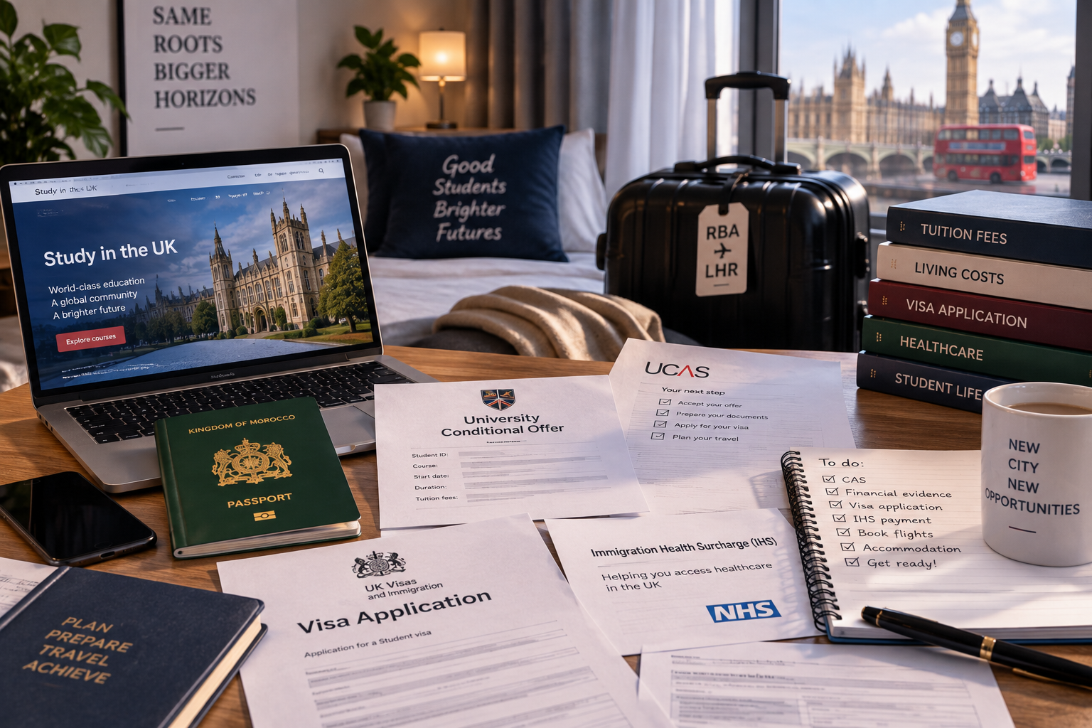 UK student visa tuition living costs visa fees and healthcare surcharge explained separately for Moroccan students