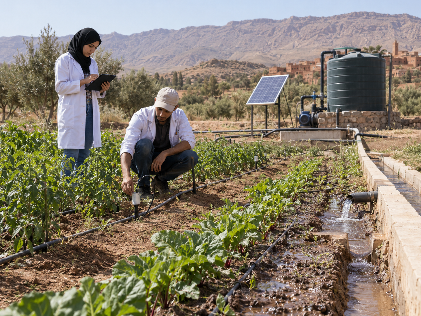 HERO smart irrigation prototype in Morocco using soil sensors, drainage, water storage and automated irrigation